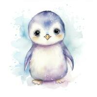 AI generated Watercolor fantasy Baby Penguin clip art isolated white background. AI Generated photo