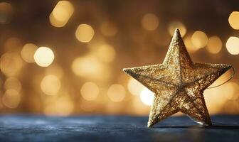 AI generated Sparkling Golden Christmas Star. Ornament Decoration Defocused Bokeh Background. AI Generated photo