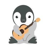 bebé pingüino con guitarra vector