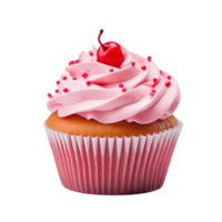 AI generated cupcake with pink icing on transparent background PNG image