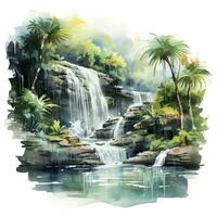 AI generated Green tropical waterfall in the forest. AI Generated photo