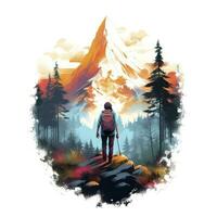 AI generated Vibrant colors wilderness hiking scene for t-shirt. AI Generated photo