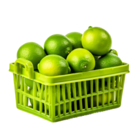 AI generated green limes in a basket on transparent background PNG image