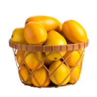 AI generated mangoes in a basket on transparent background PNG image