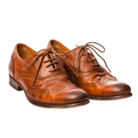 AI generated pair of old leather boots on transparent background PNG image