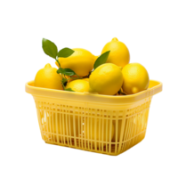 AI generated lemons in a basket on transparent background PNG image