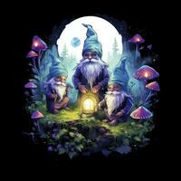 AI generated Watercolor Moonlit Glow of Enchanted Mushrooms for T-shirt Design. AI Generated photo