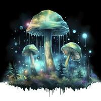 AI generated Watercolor Magical Mushrooms for T-shirt Design. AI Generated photo