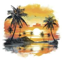 AI generated Tropical sunset for t-shirt design. AI Generated photo