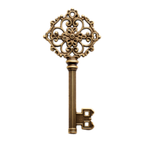 AI generated antique gold key on transparent background PNG image