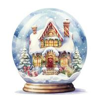 AI generated Winter Christmas festive holiday house with snow in the globe for T-shirt Design. AI Generated photo