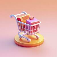 AI generated Light Orange and Pink Shopping Cart with Gift Box Icon. AI Generative photo