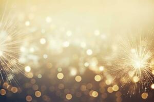 AI generated Gold Vintage Fireworks and bokeh on New Year's Eve and copy space. AI Generated photo