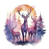 AI generated Colorful Deers in Forest. T-shirt design. AI Generated photo