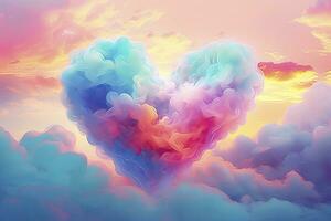 AI generated Beautiful colorful valentine's day heart in the clouds as abstract background. AI Generated photo