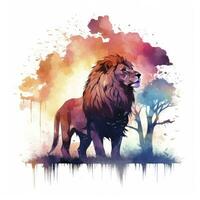 AI generated Watercolor Lion on a white background. For T-shirt Design. AI Generated photo