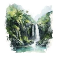 AI generated Green tropical waterfall in the forest. AI Generated photo