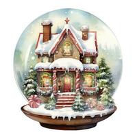 AI generated Winter Christmas festive holiday house with snow in the globe for T-shirt Design. AI Generated photo