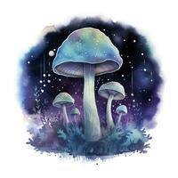 AI generated Watercolor Magical Mushrooms for T-shirt Design. AI Generated photo