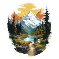 AI generated Vibrant colors wilderness hiking scene for t-shirt. AI Generated photo