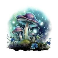 AI generated Watercolor Magical Mushrooms for T-shirt Design. AI Generated photo