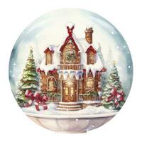 AI generated Winter Christmas festive holiday house with snow in the globe for T-shirt Design. AI Generated photo