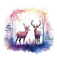 AI generated Colorful Deers in Forest. T-shirt design. AI Generated photo