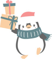 merry christmas and happy new year with cute penguin and gift, flat png transparent element cartoon character design
