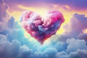 AI generated Beautiful colorful valentine's day heart in the clouds as abstract background. AI Generated photo