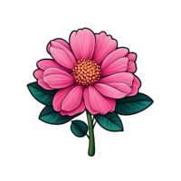 AI generated A sticker with pink flower with leaves and green leaves on a transparent background png