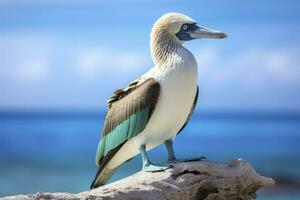 ai generado el raro patas azules bobo descansa en el playa. ai generado foto