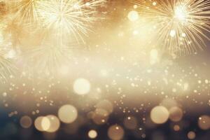 AI generated Gold Vintage Fireworks and bokeh on New Year's Eve and copy space. AI Generated photo