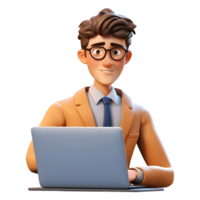 AI generated 3D Rendering of a Boy Using Laptop While Sitting on Transparent Background - Ai Generated png