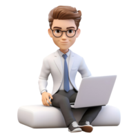 AI generated 3D Rendering of a Boy Using Laptop While Sitting on Transparent Background - Ai Generated png