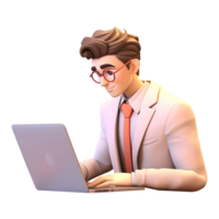 AI generated 3D Rendering of a Boy Using Laptop While Sitting on Transparent Background - Ai Generated png