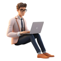 AI generated 3D Rendering of a Boy Using Laptop While Sitting on Transparent Background - Ai Generated png