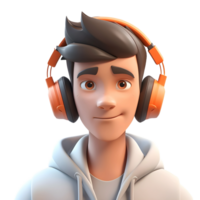 AI generated 3D Rendering of a Boy Wearing Headphone on Transparent Background - Ai Generated png