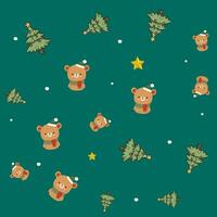 Christmas seamless patterns, Christmas trees and santa bear on green color background. For Christmas wrapping paper, greeting cards and fabric. vector