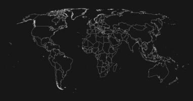 Detailed white outline world map on black background. Vector illustration. photo