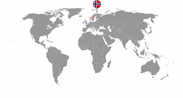 pin mapa con bandera noruega en el mapa mundial. ilustración vectorial foto