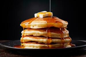 AI generated Photo of a stack of fluffy pancakes with syrup. Generative AI