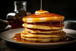 AI generated Photo of a stack of fluffy pancakes with syrup. Generative AI