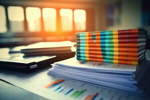 AI generated Photo of a stack of financial reports and charts. Generative AI