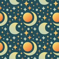 Solar Eclipse seamless pattern in flat cartoon style for kids education at school, stickers, scrapbooking, nursery room. Vector illustration on white background