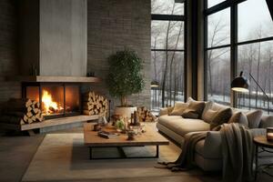AI generated Photo of a cozy and inviting living room with a focus on comfortable furniture. Generative AI