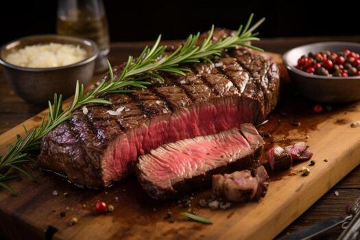 AI generated Photo of a gourmet steak dinner with a perfectly seared crust and grill marks. Generative AI