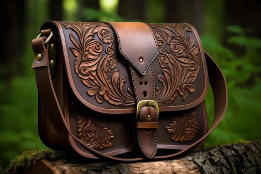 AI generated Photo of a handcrafted leather bag with attention to detail. Generative AI