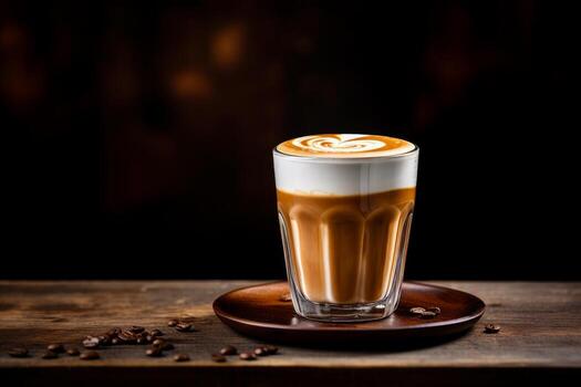 AI generated Photo of a tall, frothy glass of cappuccino with intricate latte art. Generative AI