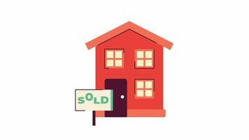 House sold real estate sign 2D animation. Home bought. Purchased property 4K video motion graphic. Housing market. Residential building auction color animated cartoon flat concept, white background