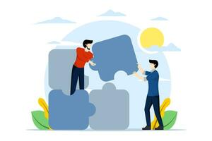 concept of collaboration, the power of teamwork with small people. Discussion, effective teamwork vector illustration. Sharing opinions, exchanging ideas, company website, goal achievement metaphor.